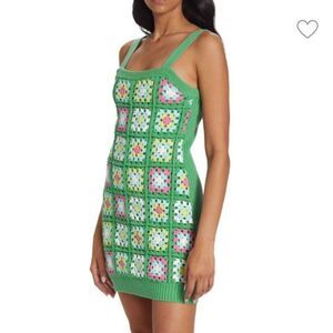 Design History Crochet Mini Dress Women’s Large Green Floral Patchwork Knit NWT